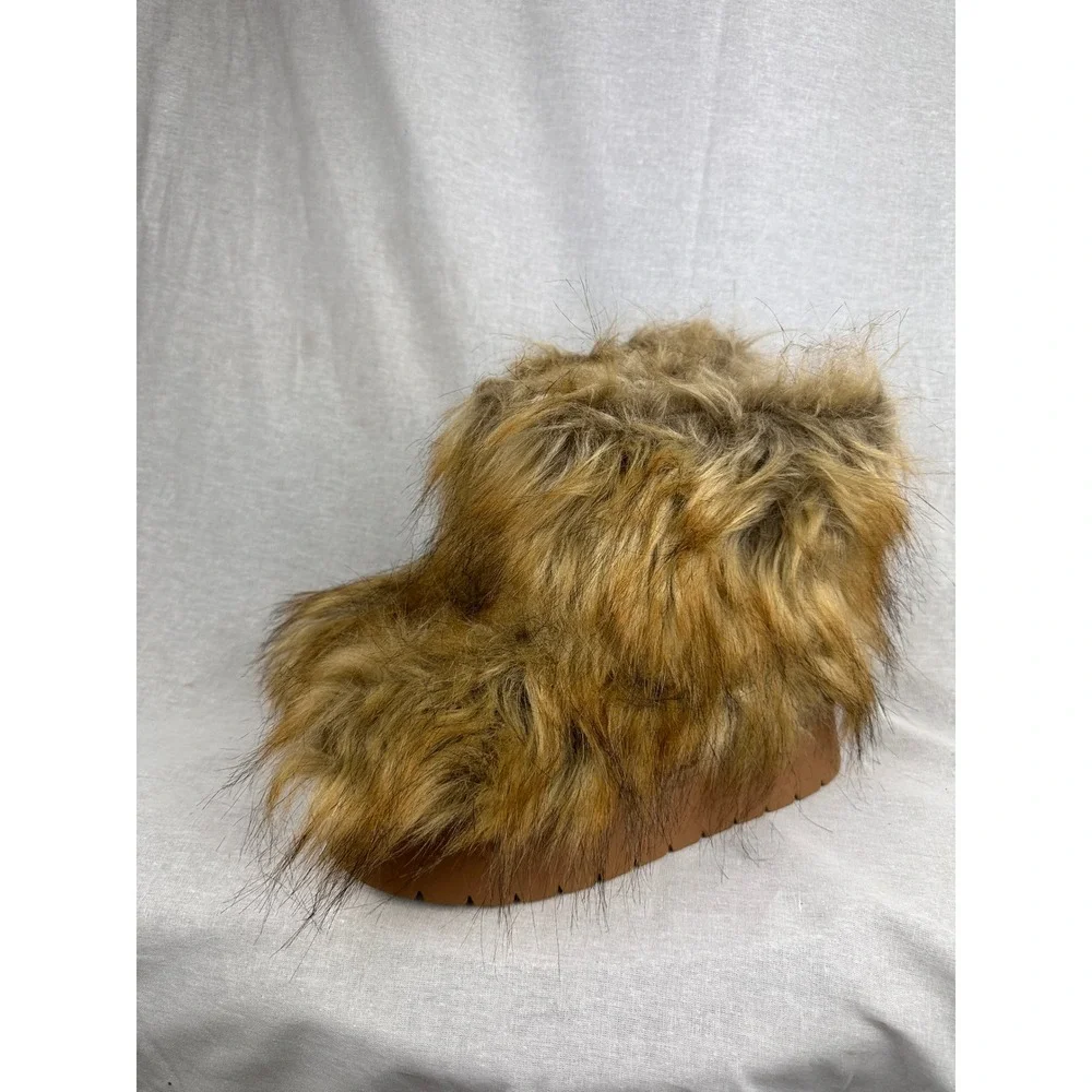 A New‎ Day Womens Faux Fur Platform Ankle Boots Brown Tan Memory Foam Size 8